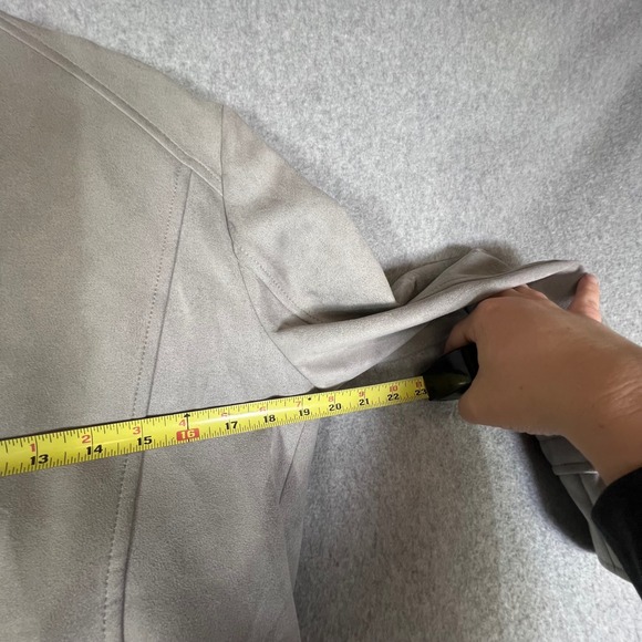 White House Black Market Ultra Suede Cropped Faux Moto Jacket Mercury Gray  M - Picture 12 of 13